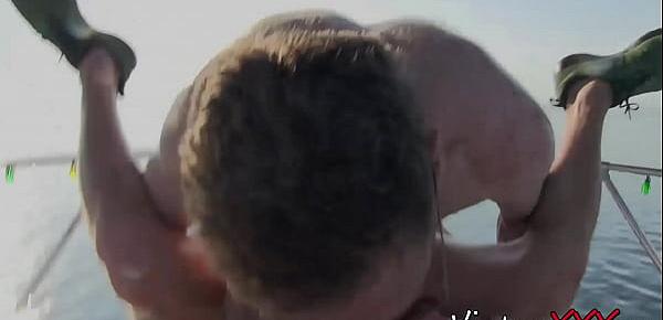  Hardcore stud group bent over for bareback at sea